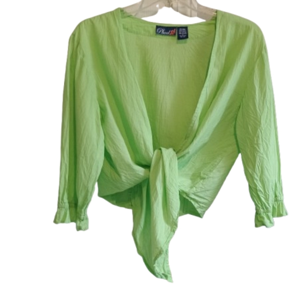 Phool Green Tie Front Blouse Women’s Small Boho Cotton Gauze Top India... - Picture 2 of 7
